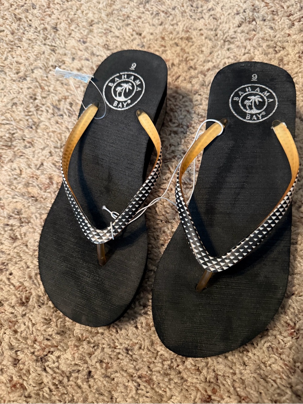 Bahama Bay Black Flip Flops with Geometric Straps